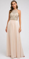Juliet 609 A Line Chiffon Floor Length Gown Cut Out Back