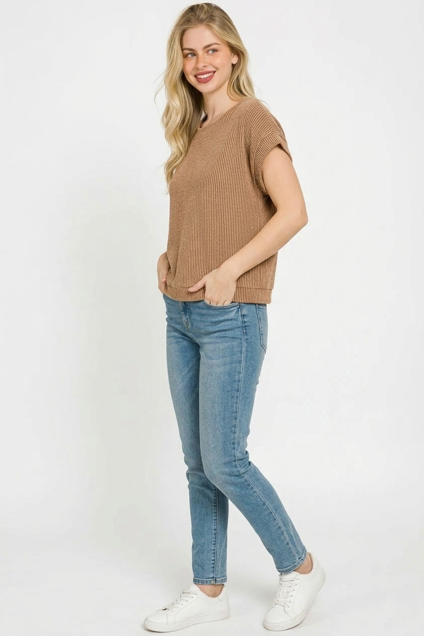 Zenana Raised Rib Cap Sleeve Top