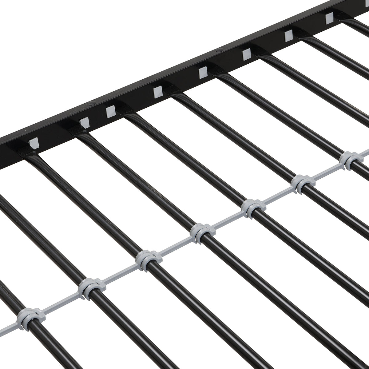Modern Twin Over Full Metal Bunk Bed with 2-Side Ladder, Full-Length Guardrail, No Box Spring Needed, Black & Brown