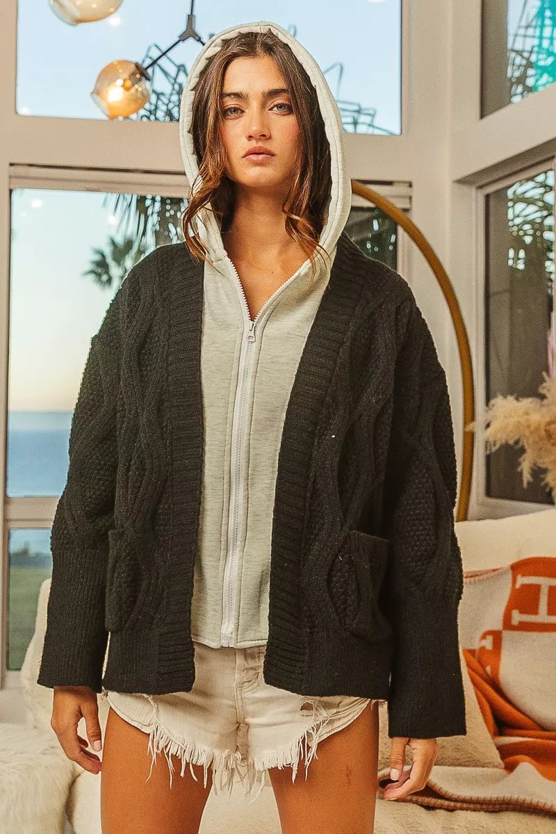 BiBi Knit Hoodie Rhombus Sweater Jacket