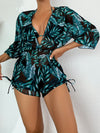 Island Bloom 3-Piece Bikini Set for Women – Tropical Leaf Print Fluttering Swimwear with Flattering Halter Neck Top High Waist Bottoms & Adjustable Drawstring Cover Up – Perfect for Koningsdag Celebrations & Summer Adventures