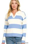 Zenana Striped Collared Sweater