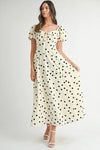 Polka Dot Puff Sleeve Midi Dress For Women – Vintage Fluttering Polka Dot Dress, Feminine Puff Sleeve Dress, Retro Midi Dress, Classic Chic Dress