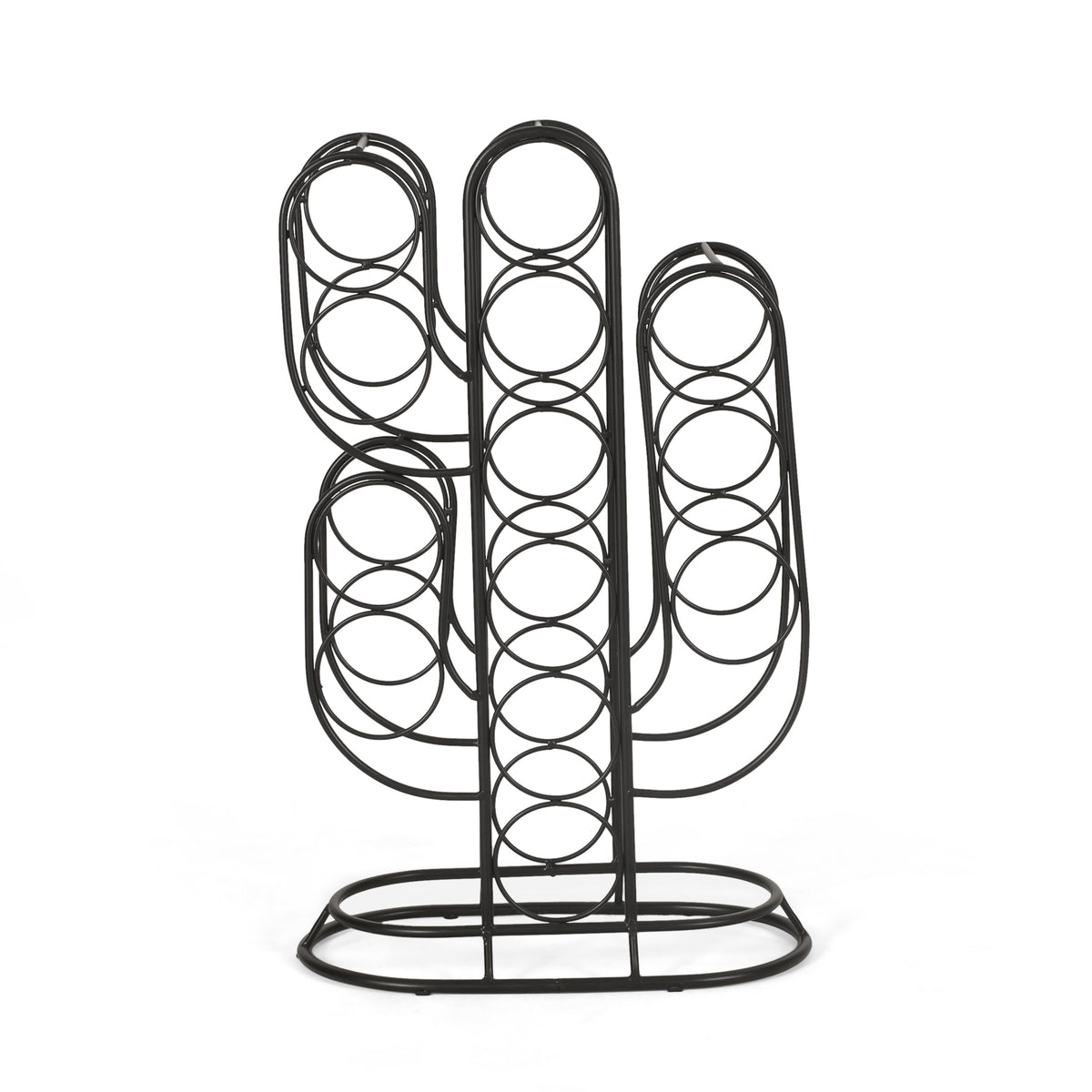 Modern Industrial Tabletop Wine Rack with Cactus Design in Black Metal for 13 Bottles