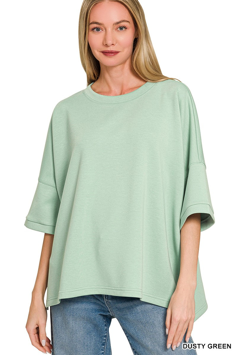 Zenana Full Size Scuba Round Neck Top With Side Slits Plus Size