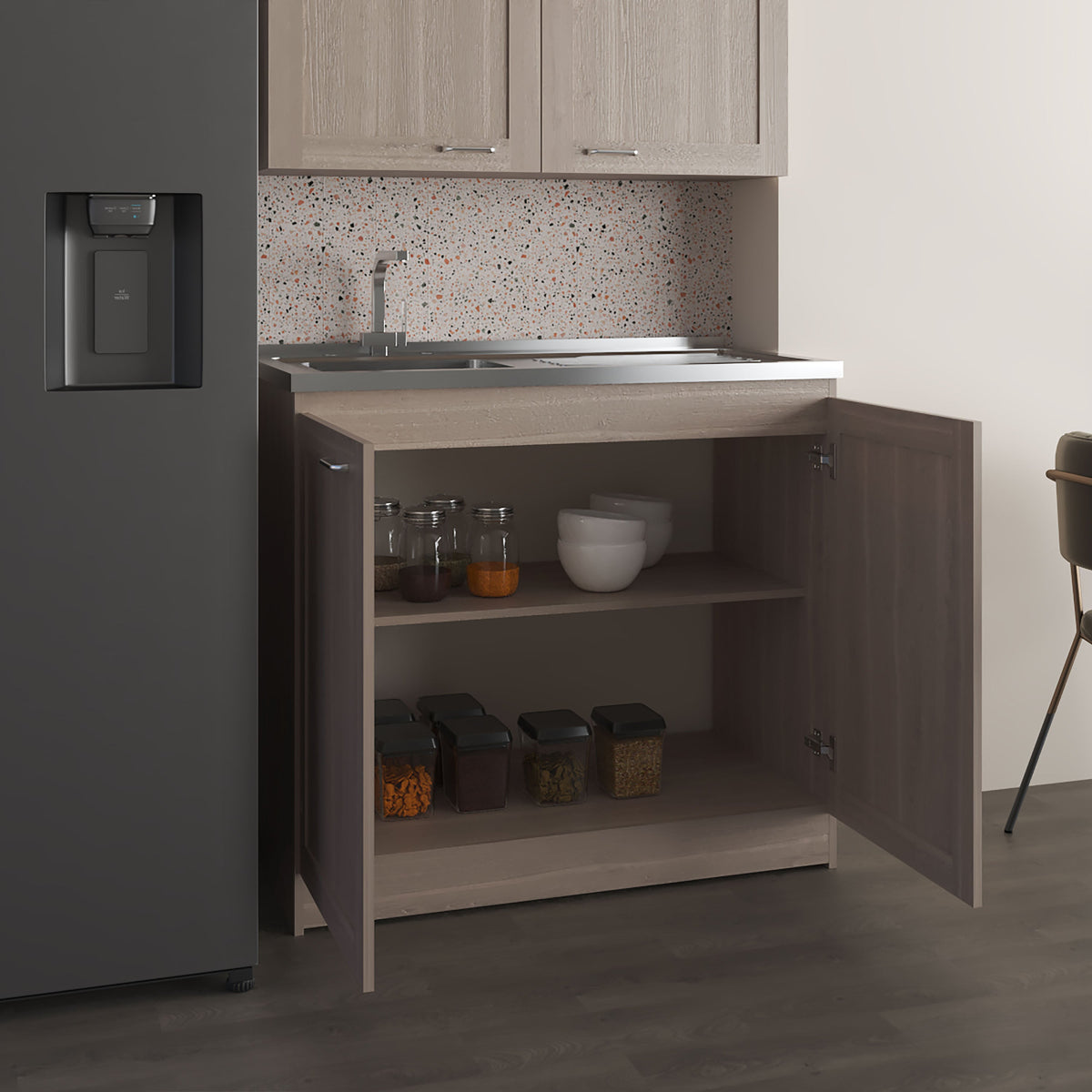 Zurich 39' Wide Utility Sink, Base Cabinet Two-Door Cabinet With Two Shelves, Stainless Steel Sink, Laundry Room, Garage Sink, Light Gray