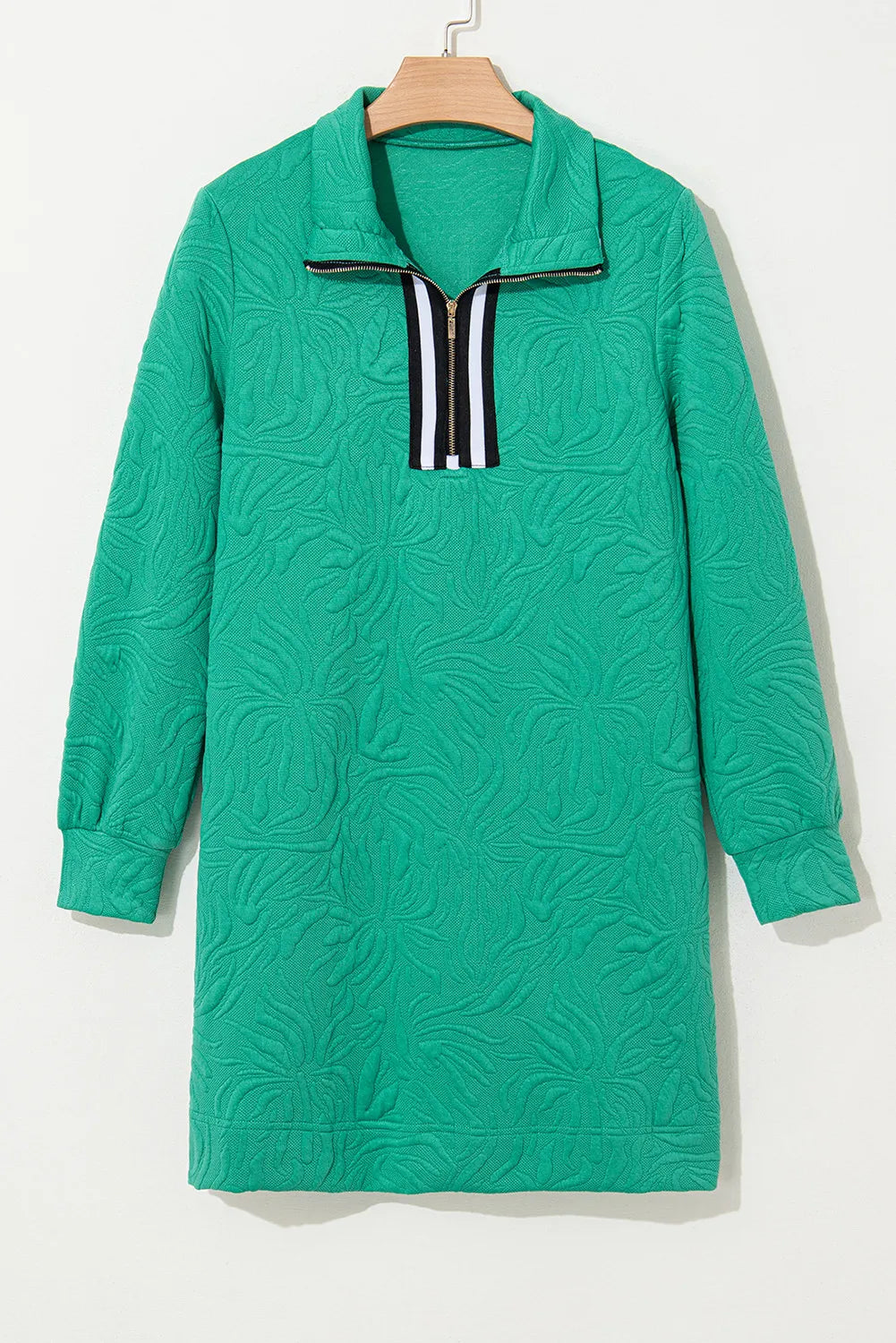 Classic Textured Zip Mini Dress Trendy Long Sleeve Dress for Women Modern Dress