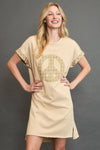 Peace Plaid Applique Short Sleeve Mini Dress – Trendy Plaid, Fun Peace Applique, High-Low Hem for a Chic Casual Look
