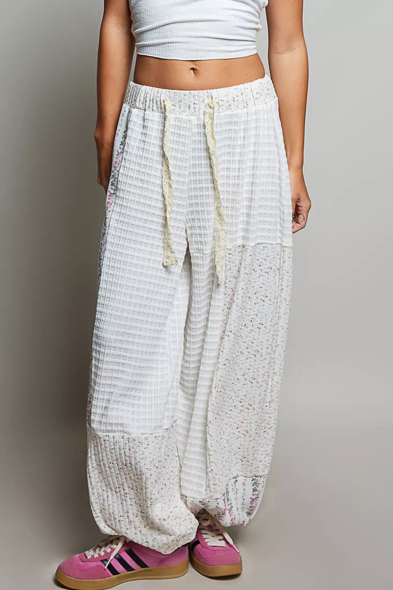 POL Patchwork Mixed Knit Wide Leg Pants