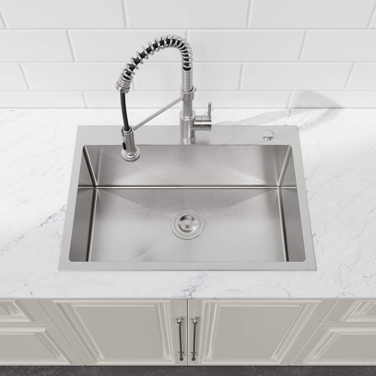 Stainless Steel Kitchen Sink, 27″x19″ Single Bowl, Overmount Handmade Sink in Dark Gray, with US Standard Drain and Hook