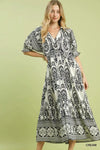Umgee Two tone Border Print Midi Dress