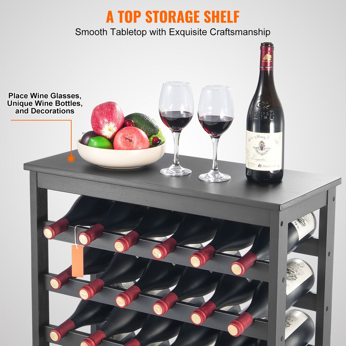 42 Bottle 7-Tier Modular Wine Rack Bamboo Wood Display Shelf with TableTop