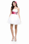 CLEARANCE - Cinderella Divine 077 Short Strapless White Dress Hot Pink Rhinestone Waist Tulle