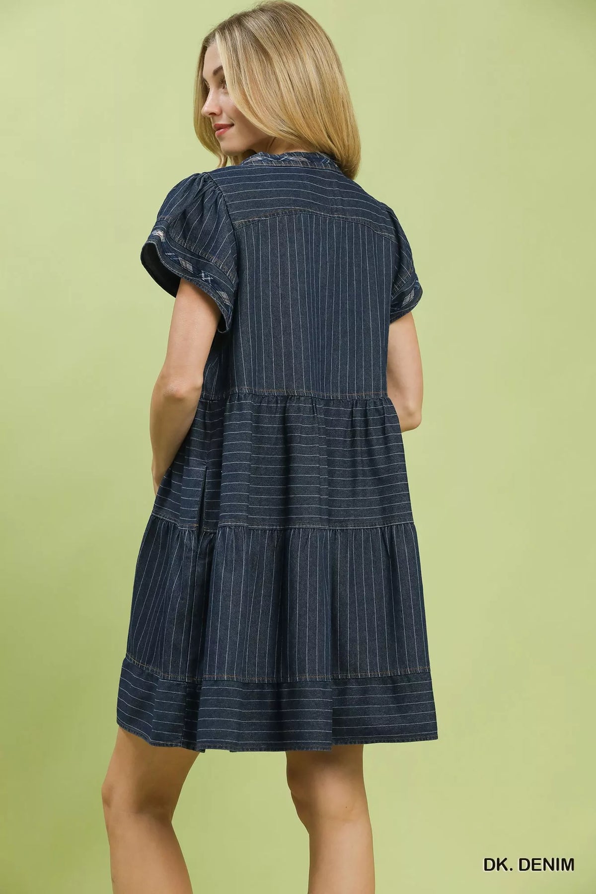 Umgee Chambray Tiered Babydoll Dress