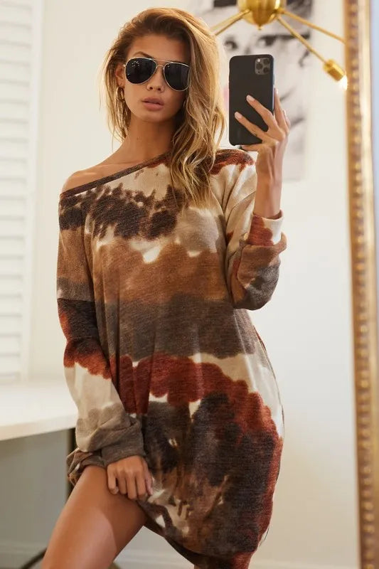 BiBi Tie Dye Print Knit Dress with Side Pocket