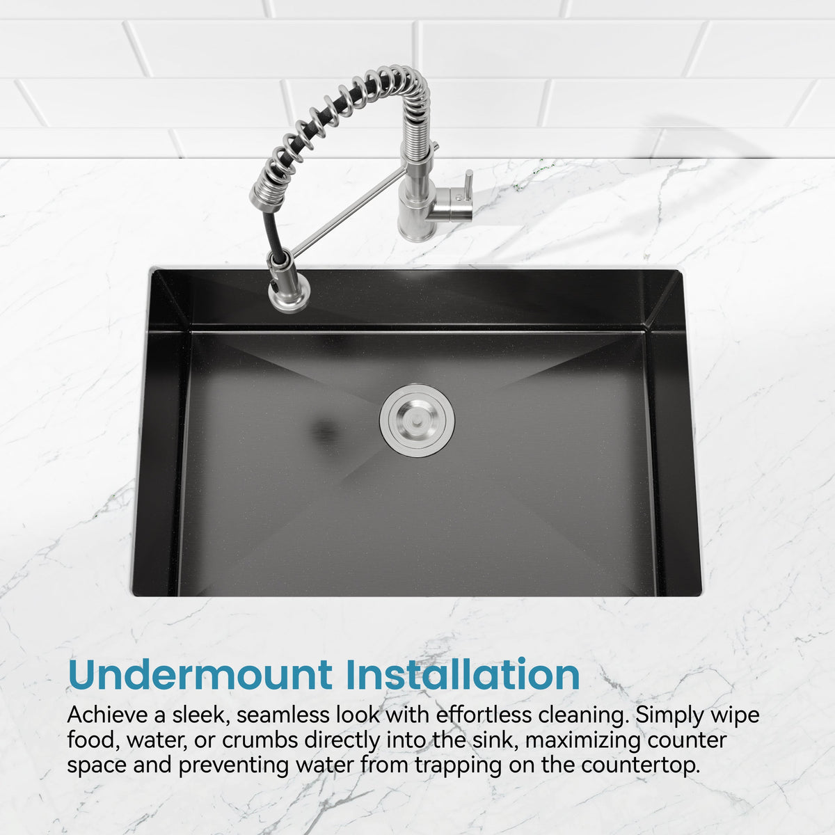 Stainless Steel Kitchen Sink, 27″x19″ Single Bowl, Undermount Handmade Sink in Black, with US Standard Drain and Hook