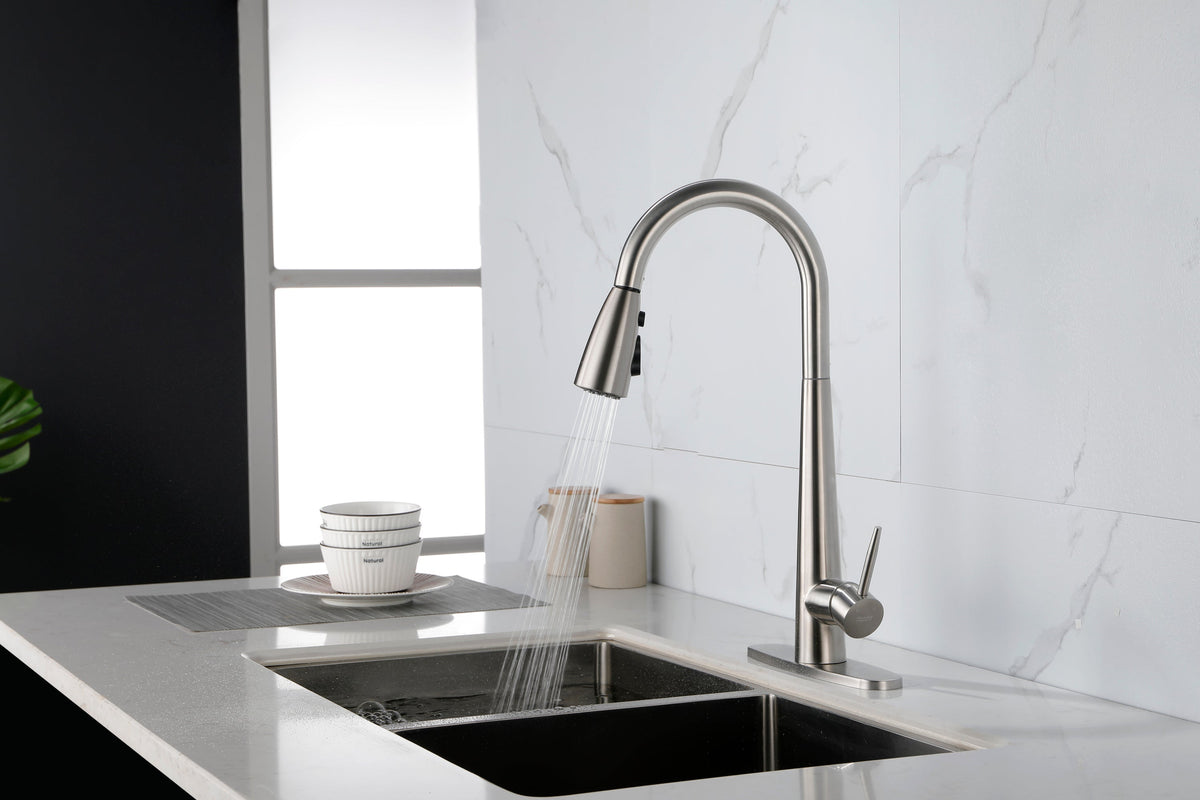 Single Handle Stainless Steel Kitchen Sink Faucet with Pull Down Sprayer