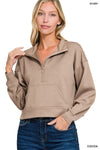 Zenana Scuba Half Zip Pullover With Kangaroo Pockets