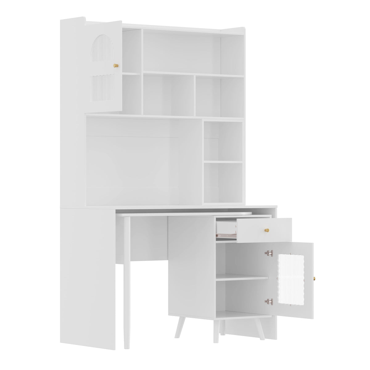 Computer Desk with 90 Degree Rotating Desktop, 43x70 Inch Office Desk with Storage Drawer and Cabinets, Gaming Desk with Shelves, Writing Desk for Study, Work Desk for Home (Old SKU:N733P279101K)