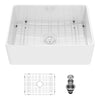 28 Inch White Farmhouse Sink Ceramic Single Bowl with Drain Assembly and Bottom Grid