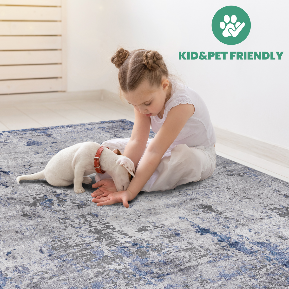 NAAR MARFI Collection 2X8 Silver / Blue / Abstract Runner Rug
