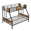 Modern Twin Over Full Metal Bunk Bed with 2-Side Ladder, Full-Length Guardrail, No Box Spring Needed, Black & Brown