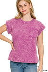 Zenana Full Size Crinkle Washed Round Neck Folded Short Sleeve Tee Plus Size