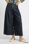 Umgee Stone Washed Wide-Leg Button-Front Culottes