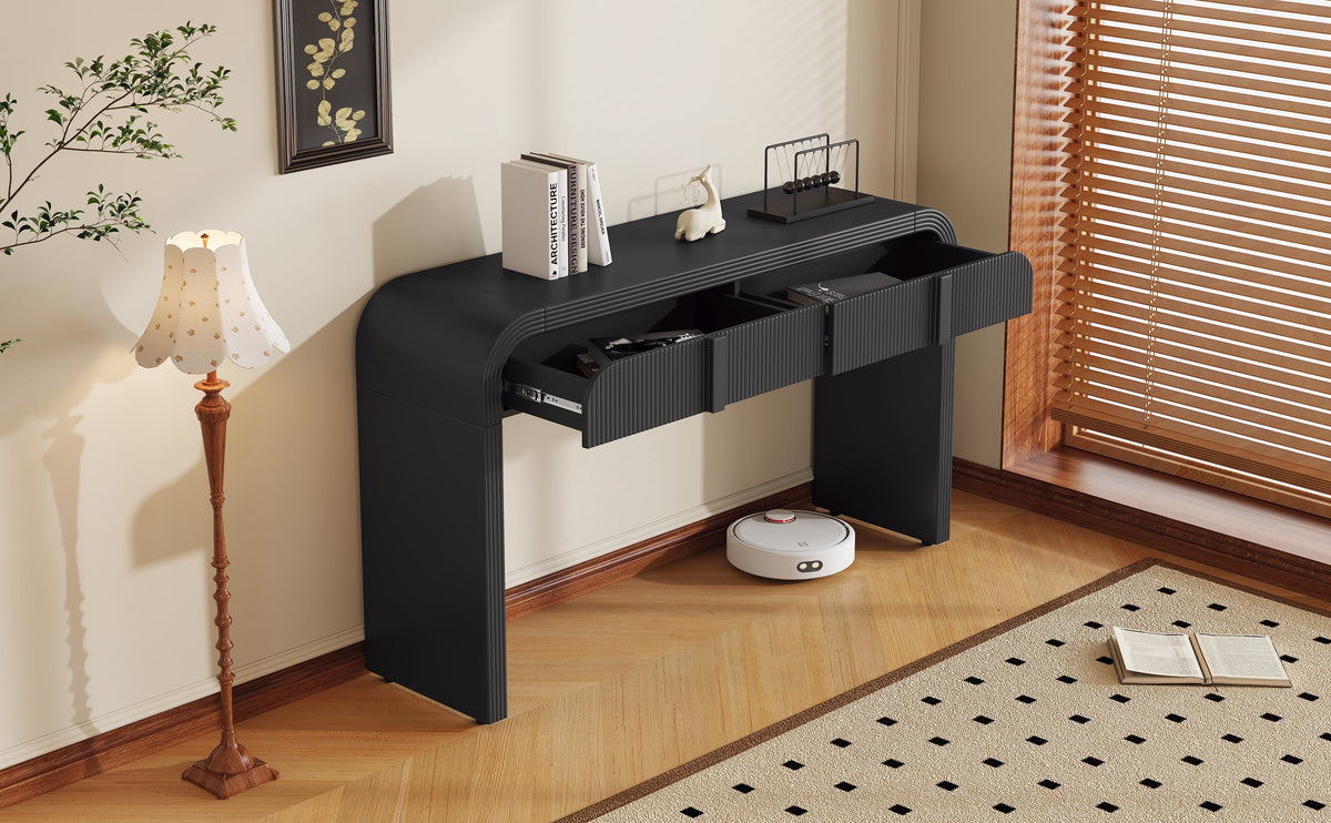 TREXM Modern Console Table with 2 Storage Drawers, Fluted Entryway Table with Rounded Silhouette for Hallway Living Room and Entryway (Black)