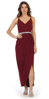 CLEARANCE - Spaghetti Strap Belted Faux-Wrap Style Long Formal Dress (Size XL)