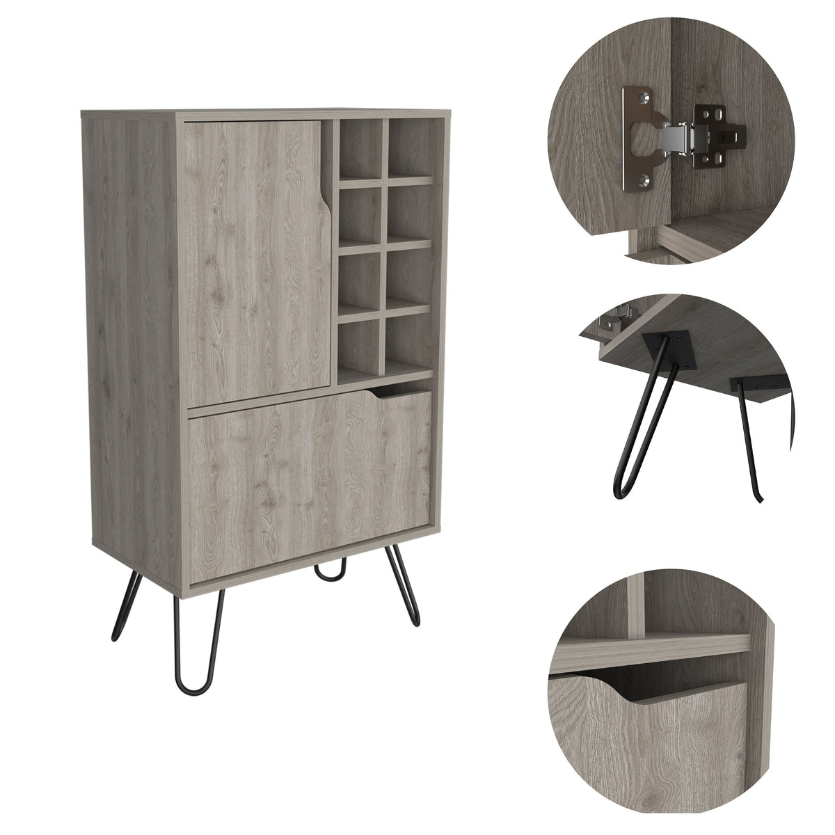 Sheffield L Bar C, Two Cabinet, Hairpin Legs, Eight Cubbies For liquor