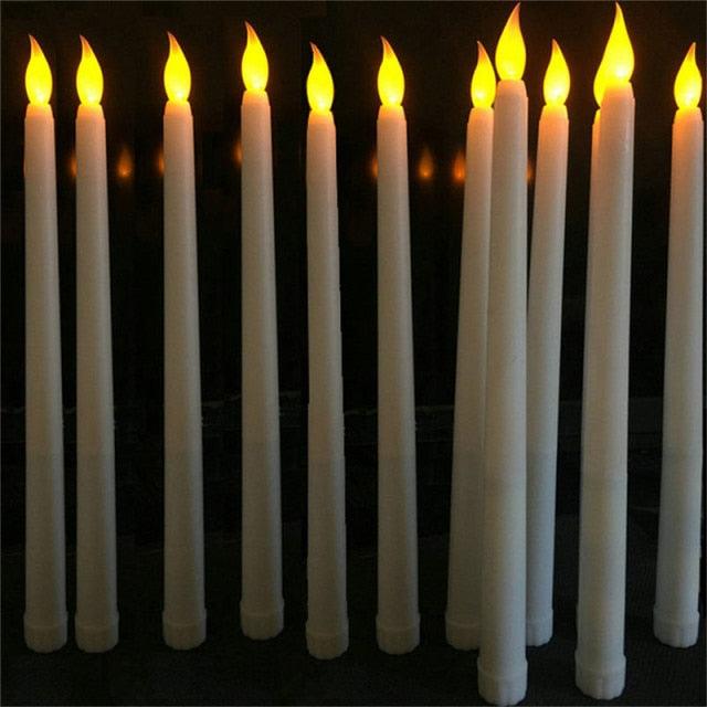 12 Pieces Warm White Light Flameless LED Taper Candles Flickering Remote Battery Operated Led Warm 3D Wick Light Window Candles Real Wax Christmas Home Wedding Decor Battery Operated Christmas Halloween Wedding Decoration Candles