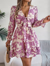 Feminine Lilac Ruffled Printed Long Sleeve Dress Summer Cute Midi Dress