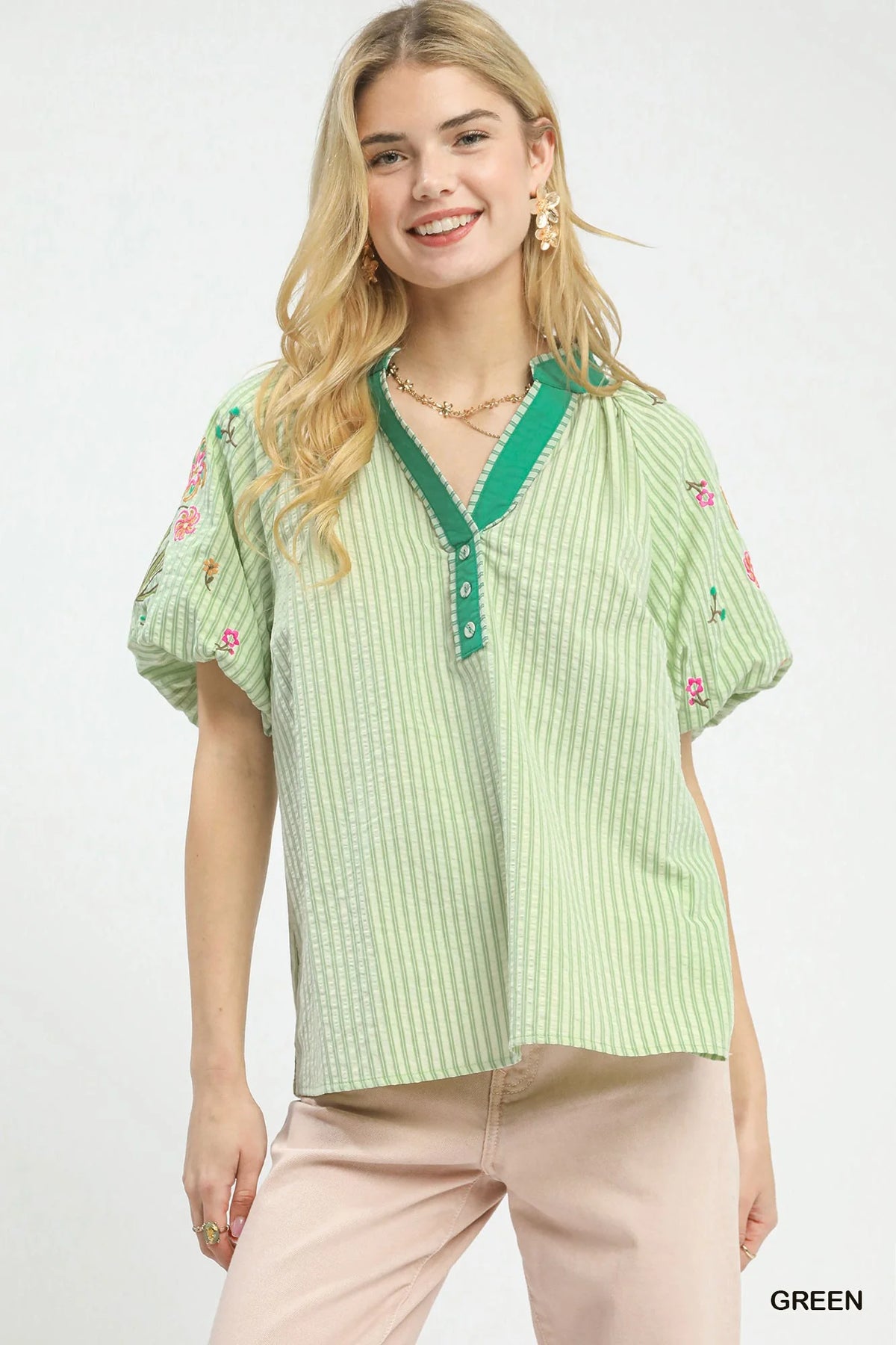 Umgee Embroidered Stripe Top