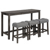 4 Piece Bar Table Set with Power Outlet, Bar Table Set with Chairs, Sofa Bar Table with Stools, Behind Couch Table with 3 Padded Stools, for Living Room, Dining room, Dark Gray