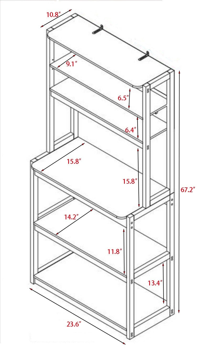 23.62' White and Rustic Brown color 5-Tier Bakers Rack for Kitchen with Storage, Coffee Bar, Kitchen Shelves,  Microwave Stand