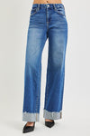 RISEN High Rise Wide Leg Jeans With Cuffed Hem