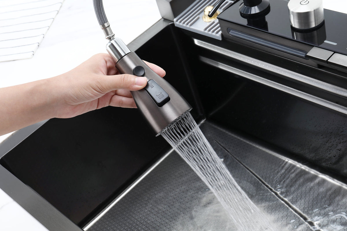 Pull-out Facuet Single Bowl Sink Kitchen Vegetable Sink 304 Whale Waterfall Sink Stainless Steel Dish Sink Vegetable Sink Household Vegetable Washing Basin