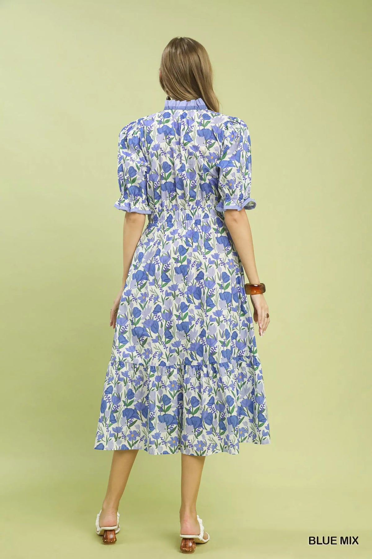 Umgee Floral Ruffle Trim Tiered Midi Dress