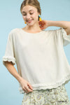 Umgee Linen Frayed Hem Scallop Edge Top