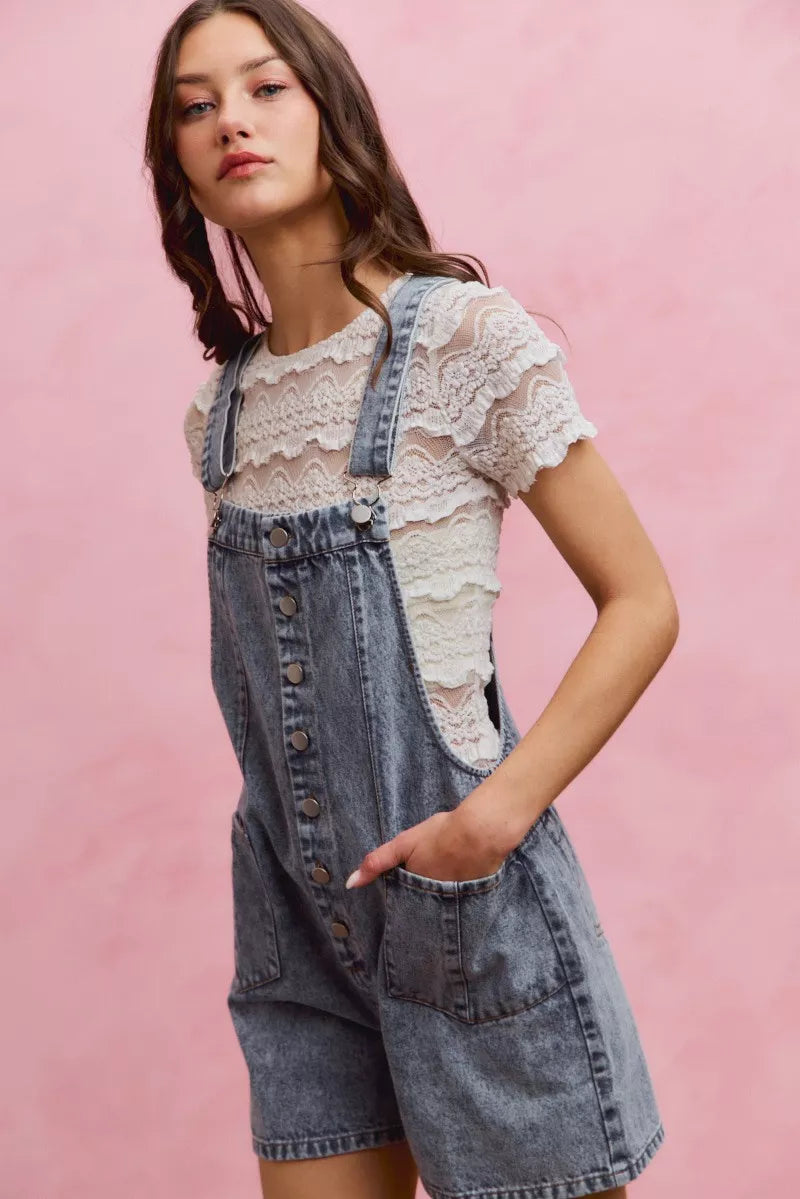 SO ME Denim Washed On Front With Adjustable Strap Romper