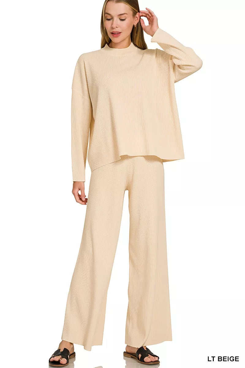 Zenana Viscose Sweater Top & Pants Set