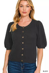 Zenana Puff Sleeve Wool Sweater Cardigan