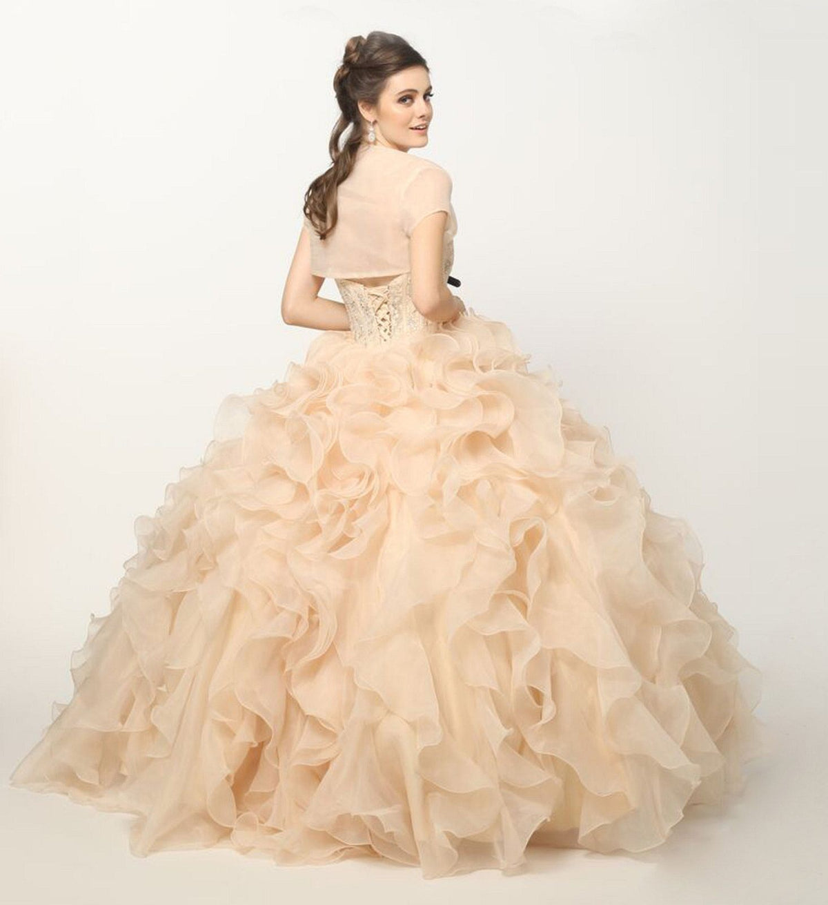 Juliet 1418 Cinderella Ball Gown Organza Ruffle Skirt Beaded Corset Bodice