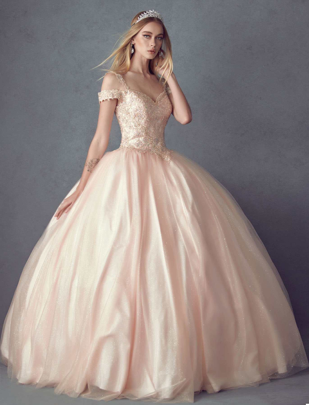 Juliet 1430 Dress Quinceanera Ball Gown Embroidered Applique Glitter Tulle