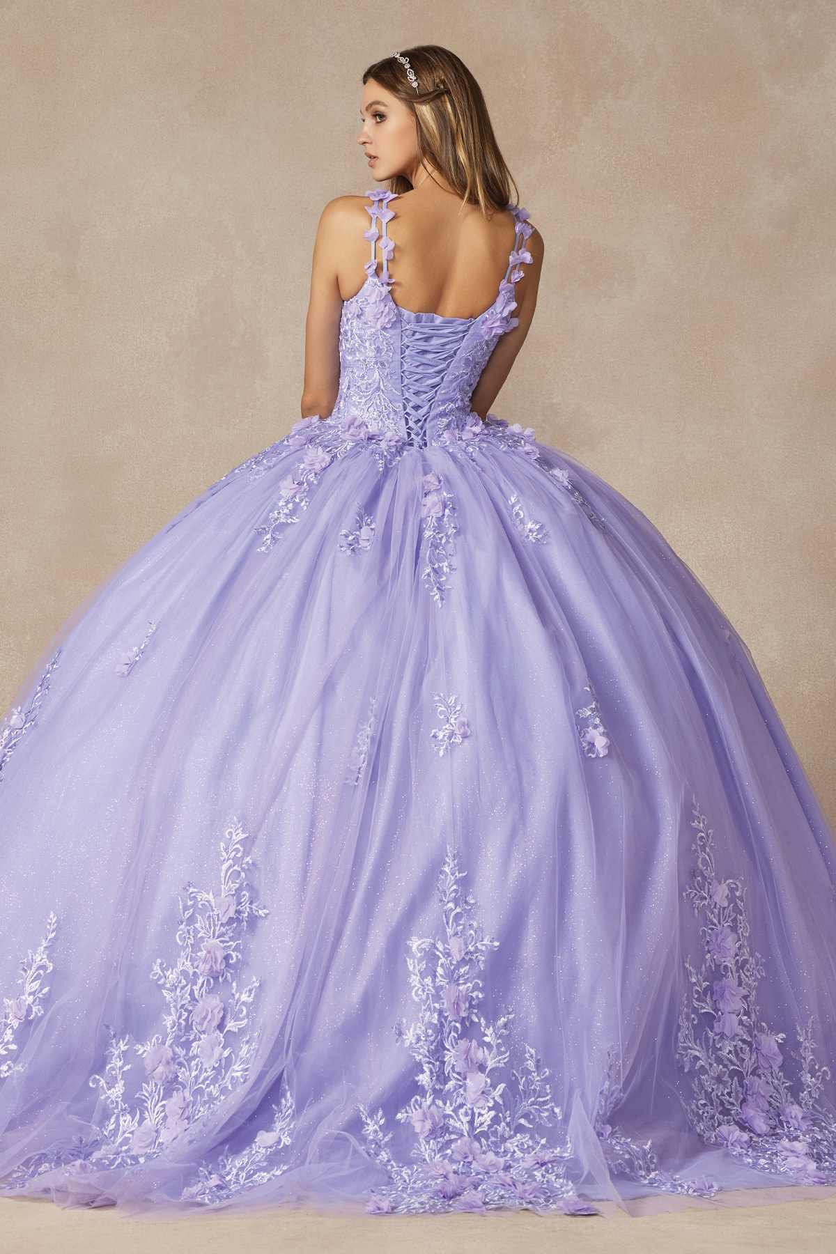 Juliet 1437 Floral Applique Quinceanera Ball Gown With 3D Flowers