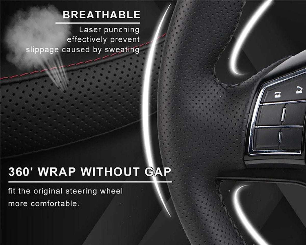 Genuine Leather Car Steering Wheel Cover Soft Anti slip Steering-Wheel Braid Cowhide Braid With Needles Thread Leather Steering Wheel Cover Heavy Duty Pure Cowhide Steering Wheel Cover, Genuine Leather Steering Wheel Cover (Copy)