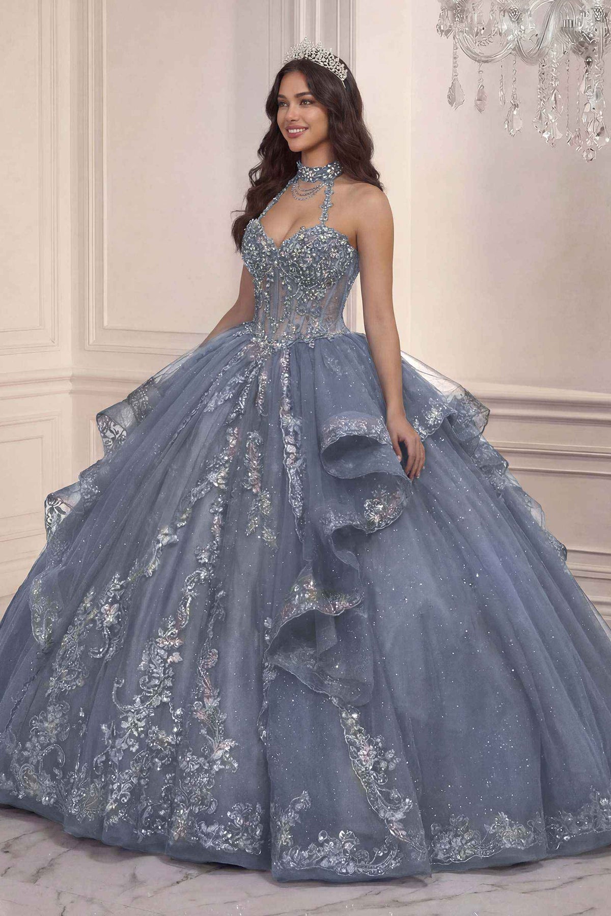 Ladivine 15741 Sweetheart Neckline Choker Strap Quinceanera Gown