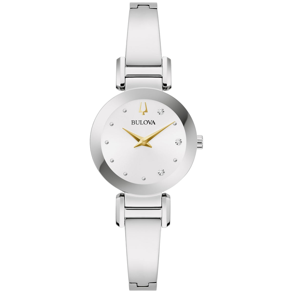 Bulova Marc Anthony Ladies Modern Diamond Silver Stainless Steel Bangle Bracelet WatchSilver White Dial Style: 96P241