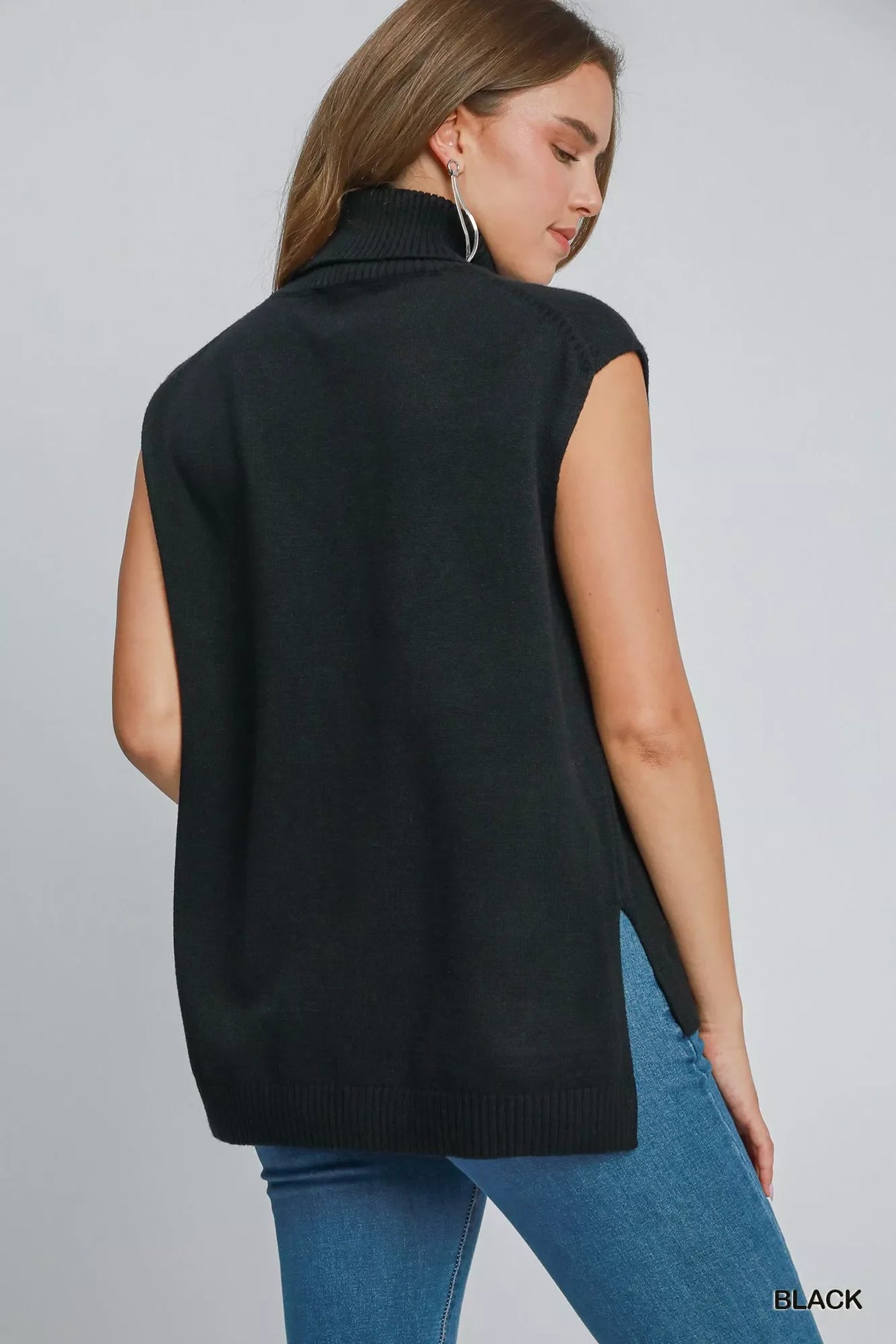 Umgee High-Low Turtleneck Sleeveless Sweater Top